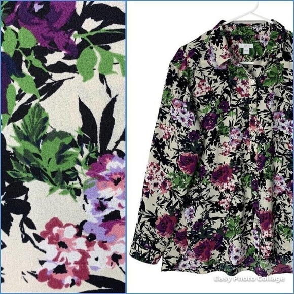 J Jill Floral Print Long Sleeve Button Up Blouse Womens Size Small Polyester - Picture 2 of 12
